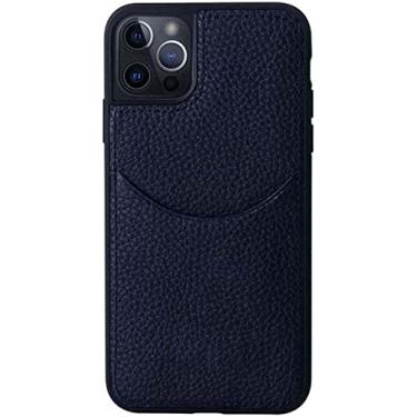 Imagem de EKESA Capa de telefone traseira, para Apple iPhone 14 Plus (2022) 6,7 polegadas couro à prova de choque padrão de lichia capa porta-cartão [proteção de tela e câmera] (cor: azul)