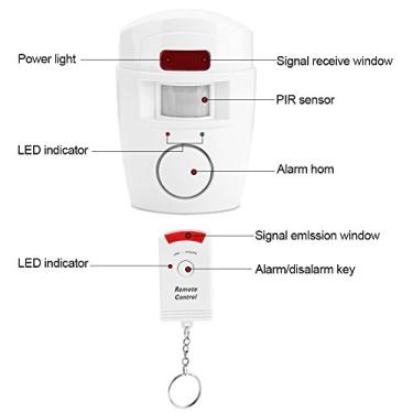 Imagem de GLOGLOW Dispositivo Detector de Movimento Alarme Detector de Movimento PIR Com Sensores Infravermelhos Duplos, Sirene de 105dB, Dois Controladores Remotos, Branco, 4,72x3,54x1,77 Polegadas, de