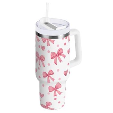 Imagem de SEHANY Lindo copo rosa de 850 g com alça, copo isolado de aço inoxidável a vácuo de parede dupla, à prova de vazamento, caneca de café isolada para viagem, cabe no suporte de copo de carro