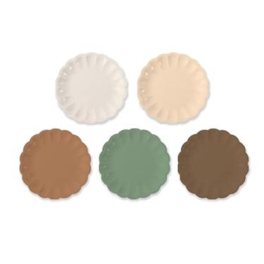 Imagem de FYSUIMU 30 peças de pratos de papel florestal com borda recortada, prato descartável, marrom, verde sálvia, utensílios de mesa decorativos para chá de bebê, suprimentos de decoração de festas, 18 cm