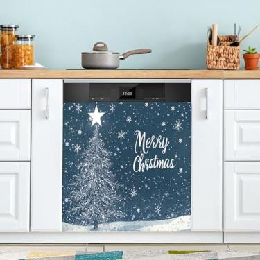 Imagem de xigua Capa magnética de flocos de neve para lava-louças de árvore de Natal, adesivos magnéticos decorativos antiarranhões para painel de geladeira e lava-louças, decoração personalizada de cozinha