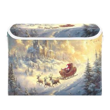 Imagem de SEHANY Linda caixa de armazenamento de Papai Noel de Natal com tampas e alças, organizador de cestas de armazenamento de tecido dobrável, caixas de armazenamento de cubos grandes para roupas, cobertor