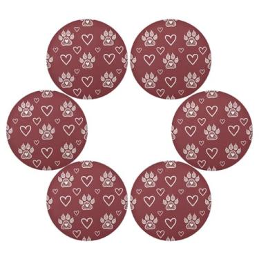 Imagem de Wassud Jogo americano conjunto de 6 tapetes redondos com estampa de pata para cozinha e jantar, tapetes laváveis e resistentes ao calor, decoração de mesa 39 cm