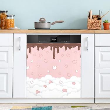 Imagem de ATTX Capa de ímã de lava-louças Cream Hearts | Adesivo decorativo de eletrodomésticos de 58 x 66 cm para armários domésticos e eletrodomésticos #334