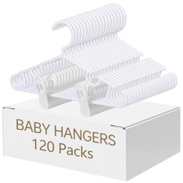 Imagem de Cabides para bebês recém-nascidos com clipes, 40 cabides de plástico para bebês recém-nascidos – com 80 clipes para pacotes de roupas infantis (branco, 120 pacotes)