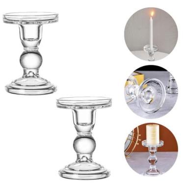 Imagem de Kit 2 Castiçais Candelabro Vidro Porta Vela 14cm Mesa Jantar Decorativ