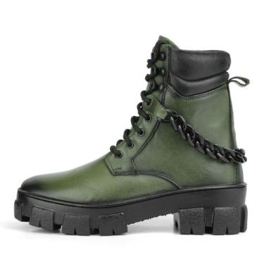 Imagem de Bota Feminina Coturno Tratorado Verde Couro DIfranca - 9057, 35
