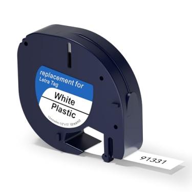 Imagem de Compatível com Dymo Letratag Refil 91201 91331 S0721660 Fita adesiva de plástico branco 12 mm x 4 m 1/5.1 cm x 13', funciona com Dymo Letra Tag LT-100H LT-100T Plus 200B QX50 XR XM 2000