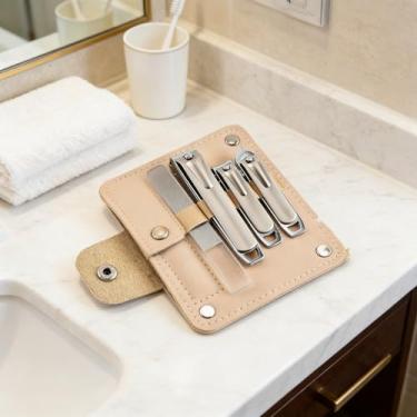 Imagem de Kit profissional de cuidados com as unhas com estojo de couro, kit de manicure e pedicure de aço inoxidável, cortador de unha encravado com lâmina inclinada para unhas grossas (prata)