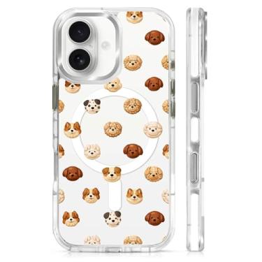 Imagem de Goodsprout Capa para iPhone 16 Plus, compatível com MagSafe. O silicone TPU transparente protege a capa de telefone de quedas, escorregões e impressões digitais. Colagem de cachorrinho de biscoito