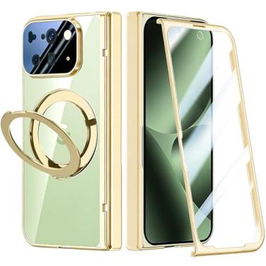 Imagem de YQODSZ Capa magnética dobrável para Google Pixel 10 Pro com suporte de anel giratório de 360°, compatível com protetor de tela frontal Magsafe, capa de cobertura total para Google Pixel 10 Pro Fold
