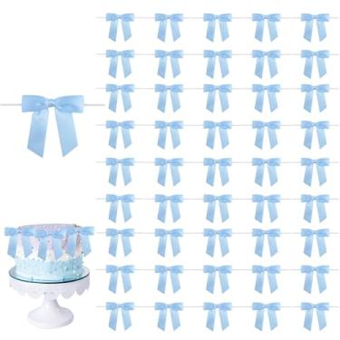 Imagem de HICOHAND Laços de fita de cetim, 100 peças de laços azuis torcidos para embrulhar bolos, sacos de guloseimas, copo, artesanato, festa, casamento, dia dos namorados, aniversário, aniversário