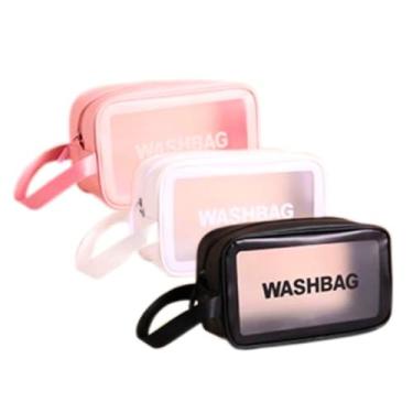 Imagem de Necessaire Feminina com Alça, Poliéster Resistente, 21x7x12 cm, Cores Sortidas (Rosa, Branca, Preta), Organizador de Maquiagem e Higiene Pessoal