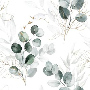 Imagem de HelloWall Papel de parede autoadesivo branco verde dourado impermeável vinil aquarela folha papel de parede para inquilinos paredes 44,5 x 998,2 cm