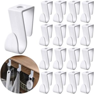 Imagem de Ganchos para porta de armário, 20 peças de plástico multiuso sobre o armário, ganchos de conector de cabide resistentes economizadores de espaço para cozinha, banheiro, quarto (branco)