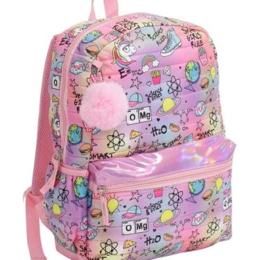 Imagem de Mochila Escolar Teen Unicórnio com Chaveiro Pompom