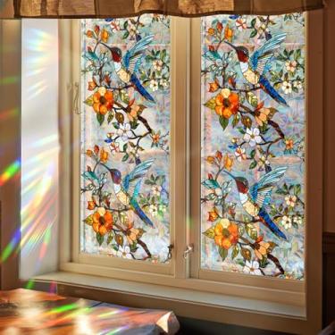 Imagem de FreeNook Adesivos de janela para janelas de vidro, adesivos de decalques de arco-íris beija-flor 3D, película decorativa de vitral com aderência estática, sem cola, película de privacidade anti-UV