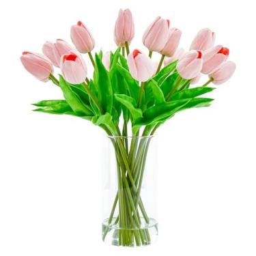 Imagem de Decoração de casa 10 peças flores brancas tulipa artificial de seda flores falsas 34,3 cm para o Dia das Mães, Páscoa, Dia dos Namorados, presentes em massa, decoração de casamento, flor artificial