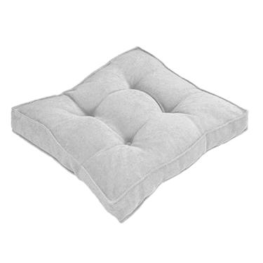 Imagem de Almofada Assento para Cadeira Futton (Kit 1/2/4) – Polialgodão Respirável 8cm de Altura, Almofada de Chão Quadrada Estilo Turca para Cozinha, Jantar e Escritório(Cinza claro,50x50cm 1pc)