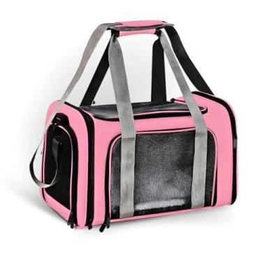 Imagem de Bolsa De Transporte Pet Reforçada Rosa 44x32x30cm para Viagem Cabine Avião Passeio Carro Cachorros Gato, Animais de estimação Cães Felinos Rosa e Verde