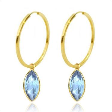 Imagem de Brinco Argola Com Pingente Ouro 18k - Sofistgold Joias, Água marinha