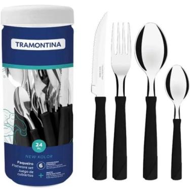 Imagem de Faqueiro Tramontina Aço Inox 24 Peças cor preto, Preto