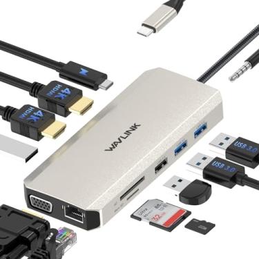 Imagem de Estação de acoplamento USB-C 12 em 1, adaptador WAVLINK de tela tripla tipo C com 2 X 4K HDMI e 1 x 2 K, carregamento de laptop de 85 W, Ethernet, MicroSD e leitor de cartão SD
