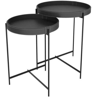 Imagem de Kit 02 Mesas De Canto Lateral Decorativa Industrial Sala De Estar 56 C