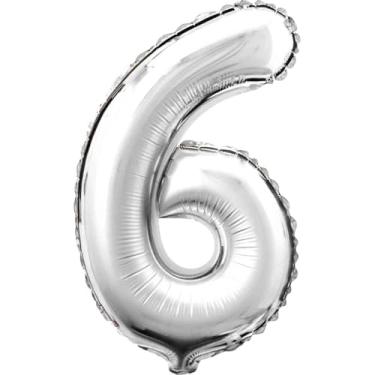 Imagem de Balão Metalizado, São Roque, Número 6, Prata, 80 cm