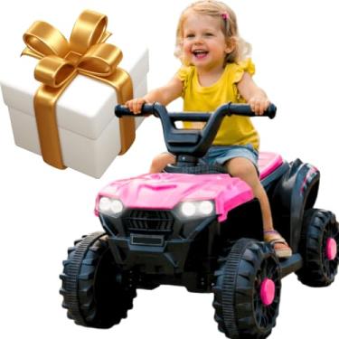 Imagem de Quadriciclo Elétrico Infantil 6V menino menina 3 anos Art Brink com Bateria Recarregável Marcha à Frente e Ré Veículo Motorizado som musica luzes farol (Rosa)