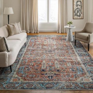 Imagem de Bloom Rugs Tapete lavável antiderrapante 1,8 m x 2,5 m - Tapete de área tradicional laranja/azul para sala de estar, quarto, sala de jantar e cozinha - Tamanho exato: 1,8 x 2,5 m