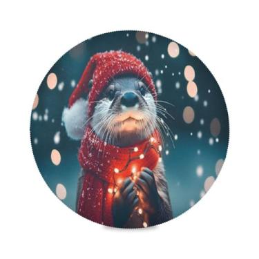 Imagem de STAYTOP Lindo jogo americano redondo de lontra de Natal, 6 peças, tapetes de mesa antiderrapantes fáceis de limpar para decoração de mesa de festa e churrasco