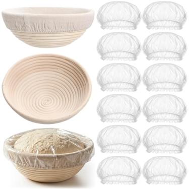 Imagem de LemonRoad Conjunto de cestas à prova de pão com toucas de chuveiro, conjunto de 22 cestas Banneton com forros de pano e 1000 toucas de chuveiro para fermentação de pão fermentado