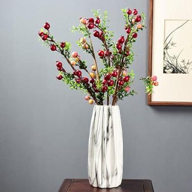 Imagem de Vaso de flores de cerâmica branco minimalista nórdico, vaso alto de textura de mármore para decoração de mesa para decoração de sala de estar em casa (12,5 x 28,5 cm)