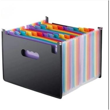 Imagem de Pasta Sanfonada Organizadora A4 com 24 Divisórias, Multicolorida, Plástico, 33x23,5 cm, Capacidade 600 Folhas, Design Vertical