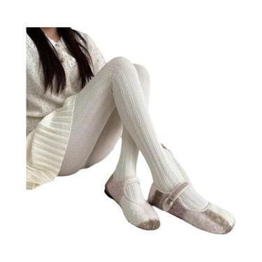 Imagem de Meias Calças Térmicas Vintage Femininas Com Listras Verticais 150g Sim