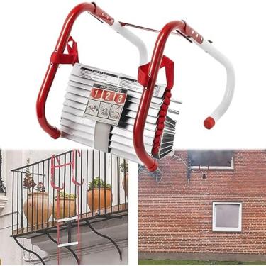 Imagem de Escada de escape de incêndio de emergência - liga de alumínio portátil de 3 m com degraus antiderrapantes, degraus largos e suporte central para fácil implantação e armazenamento, ideal para segurança