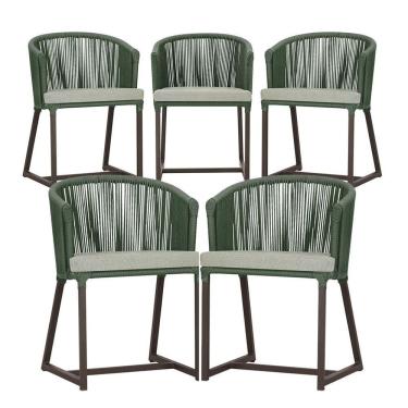 Imagem de 5 Cadeiras De Jantar Noronha Marrom Corda Náutica E3 Trama Verde