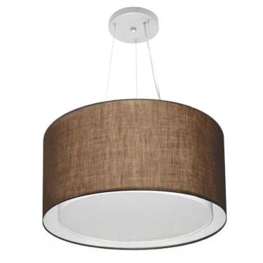Imagem de Lustre Pendente Cilíndrico Duplo Vivare Md-4299 Cúpula Em Tecido 45x30cm - Bivolt Café 127/220v