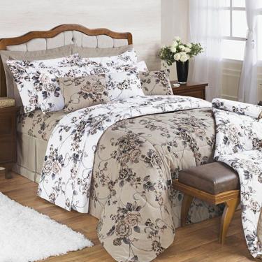 Imagem de Kit Cobre Leito Colcha Encatare Casal 3 Peças Percal 200 Fios 100% Algodão - Floral Samara