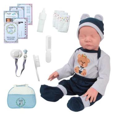 Imagem de Boneca Ursinho Azul Olhos Fechados com Bolsa e Mamadeira - Cegonha Reb