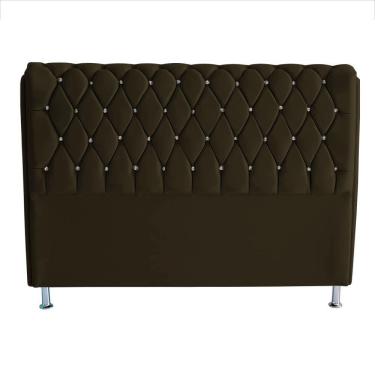 Imagem de Cabeceira De Cama Box Jully Queen 160 Cm Botão Strass Suede Marrom Eli Móveis