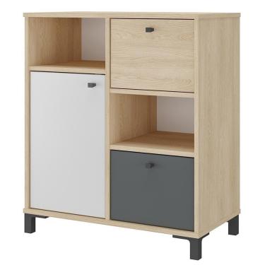 Imagem de Balcão Para Escritório Home Office Multiuso Asgard A02 Carvalho Branco Grafito - Lyam Decor