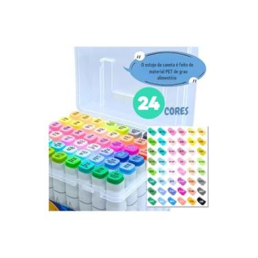 Imagem de Caneta Marcador Para Colorir Desenho Profissional 24 Cores Conjunto De Canetinhas Pontas Duplas Cores Vivas para Desenho