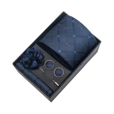 Imagem de Gravata Azul Paisley, Abotoaduras E Broche Em Caixa De 8 Cm  Presente 