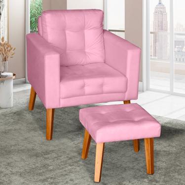 Imagem de Poltrona Com Puff Glamour Dubai E Pés Em Madeira Rosê