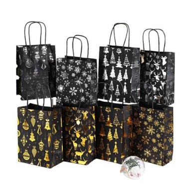 Imagem de Conjunto de sacolas de presente de Natal em papel kraft preto com esta