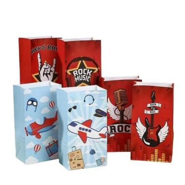 Imagem de Sacos de presente Kraft Paper Rock Guitar & Airplane Print, pacote com