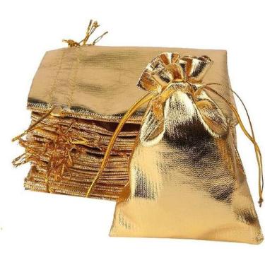 Imagem de Conjunto de sacolas de presente, tecido metálico revestido de ouro e p