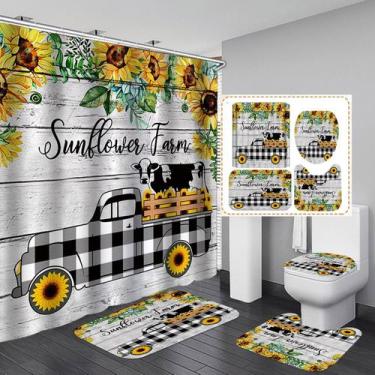 Imagem de Conjunto de cortinas de chuveiro Sunflower Farm Rustic Truck de 4 peça